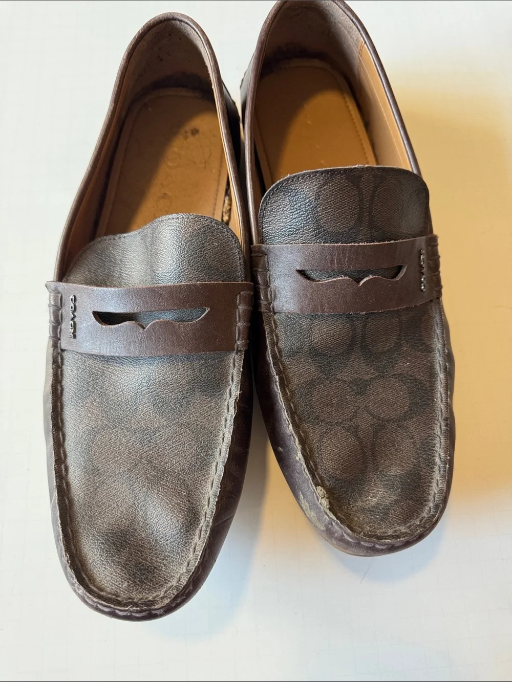 Coach Men's Brown Signature Logo Penny Loafers